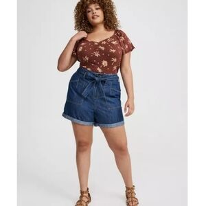 Torrid Baggy High Rise Tie Belt Denim Shorts 14 NEW NWT
